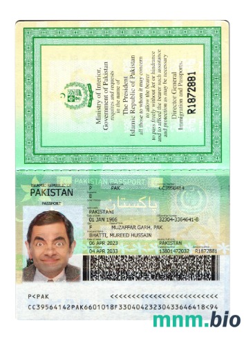 Pakistan passport 2023-obecna wersja 2 przykład w formacie PSD